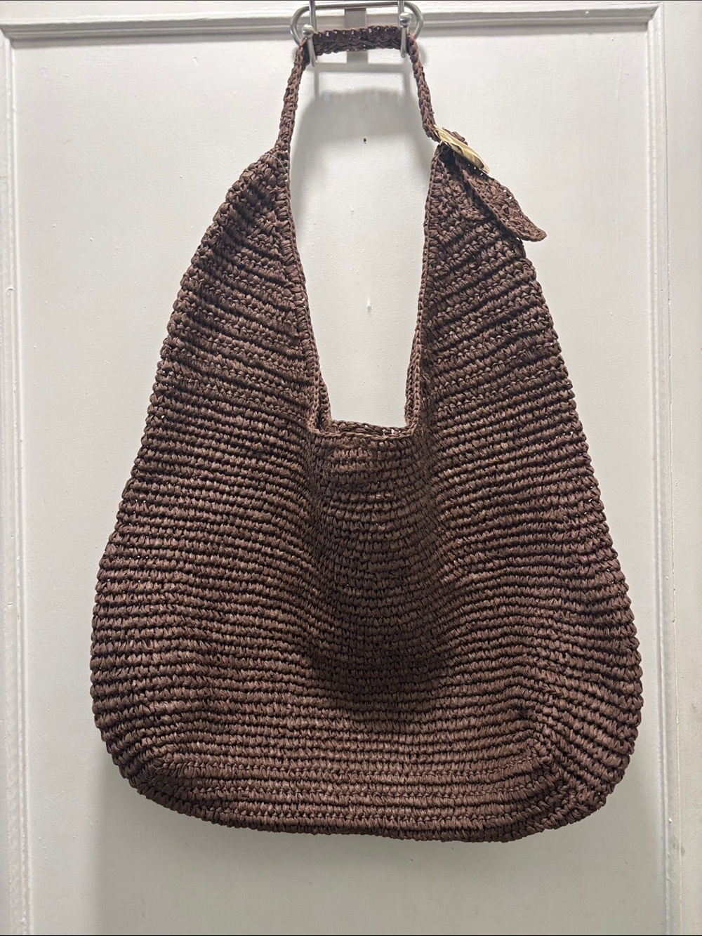 Braided Knit Hobo Bag in Dark Brown